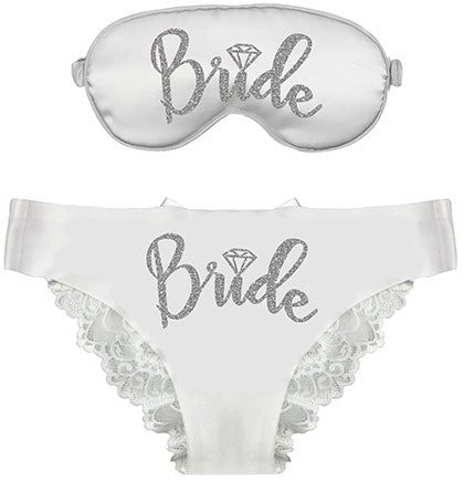 Bride Diamond White Bow Back Panty &amp; Mask Set