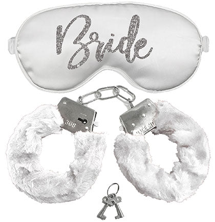 Silver Glam Bride White Mask &amp; Handcuff - Set of 2