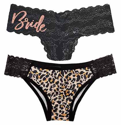 Bride Rose Gold Glam Black Thong &amp; Animal Print Bikini - Set of 2