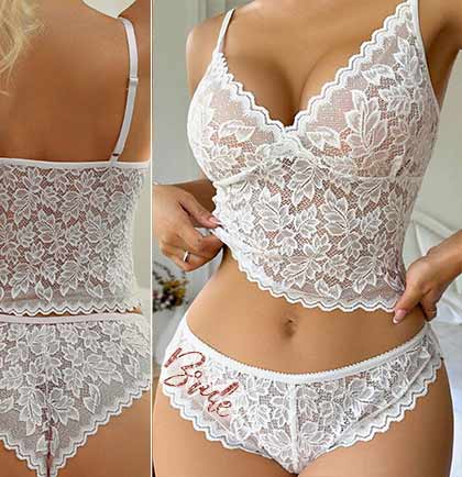 Rose Gold Glam Bride Lace Scalloped Lingerie Set