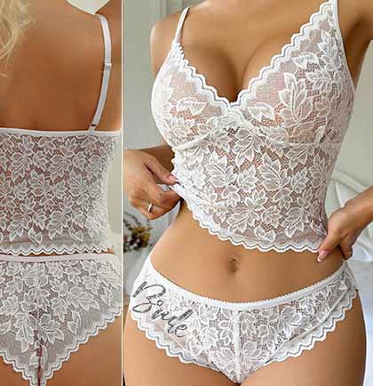 Silver Glam Bride Lace Scalloped Lingerie Set