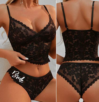 Silver Glam Bride Lace Scalloped Lingerie Set