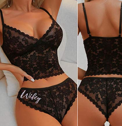 Black Lace Scalloped Lingerie Set