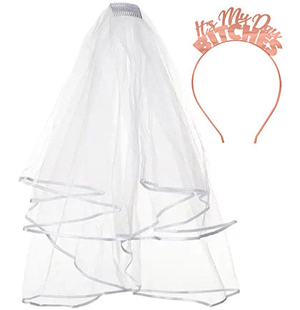 It's My Day Bitches Rose Gold Headband & White Veil Set