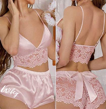 White Wifey Blush Bow Back Lingerie Set