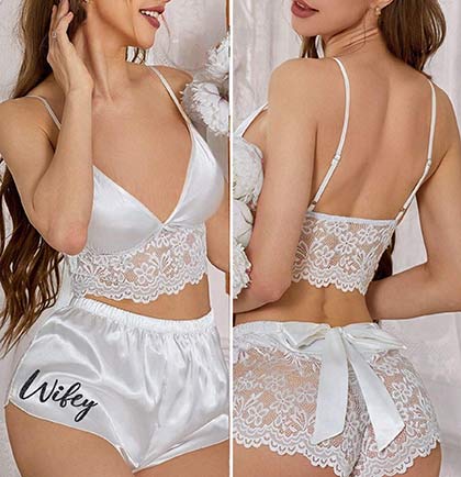 Wifey White Bow Back Lingerie Set