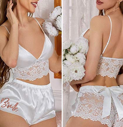 Light Pink Bride Satin and Lace Lingerie Set