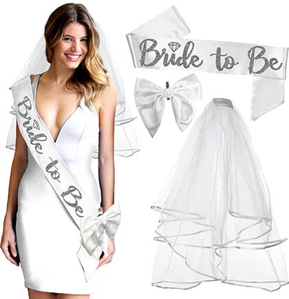 Bride to Be White &amp; Silver Diamond Set - Set of 3