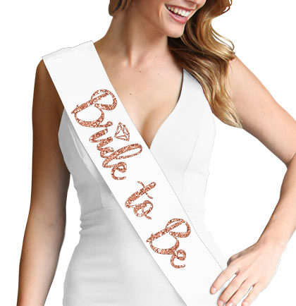 White &amp; Rose Gold Diamond Luxury Bride Rhinestone Headband &amp; Sash Set