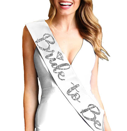 Silver Bride with Diamond White Sash, Silver Glasses &amp; Short Veil Set