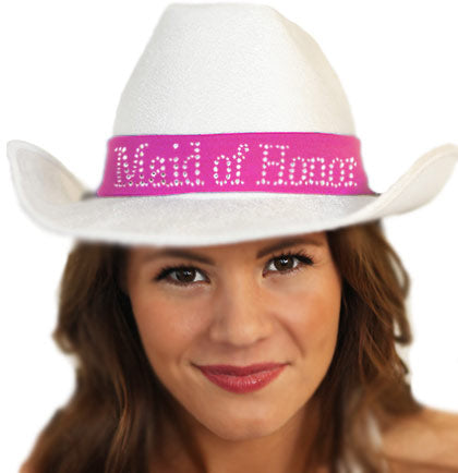 Maid of Honor Western White Hat with Hot Pink Band