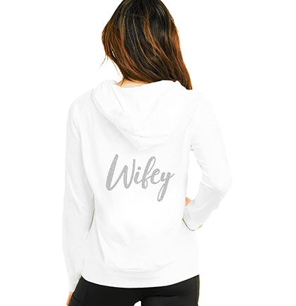 Rhinestone Wifey Lightweight White Hoodie