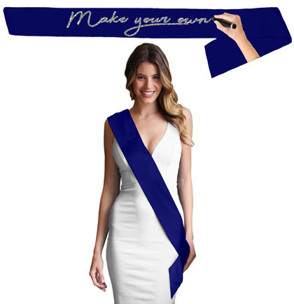 Blank Navy Satin Premium Sash - Set of 3