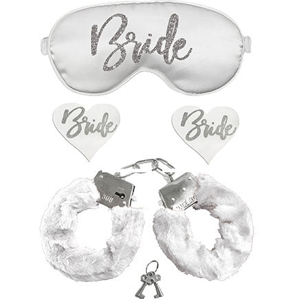 Silver Glam Bride White Mask, Pasties &amp; Handcuff - Set of 3