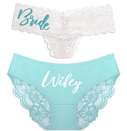 Aqua Bride White Thong & White Wifey Aqua Bikini Panty - Set of 2