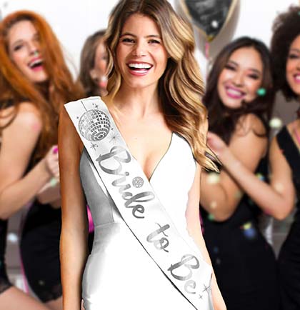 Silver Bride to Be Diamond Disco White Sash