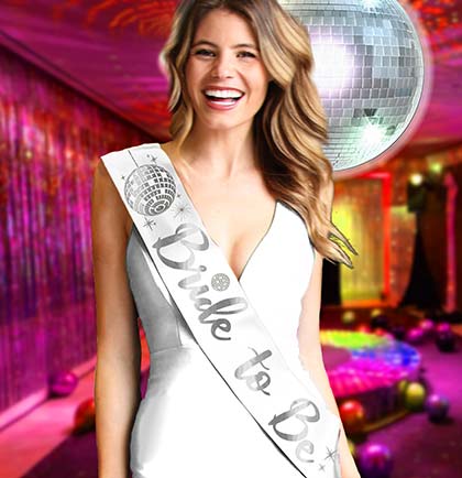 Silver Bride to Be Diamond Disco White Sash
