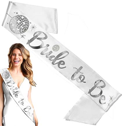 Silver Bride to Be Diamond Disco White Sash