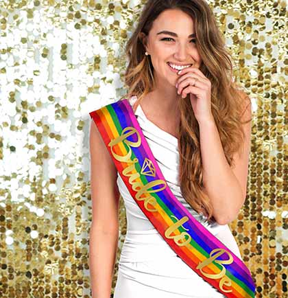 Rainbow Bride To Be Diamond Gold Sash