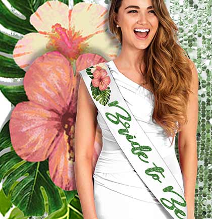 Sunset Hibiscus Green Glam Bride to Be White Sash Sunset Hibiscus Green Glam Bride to Be White Sash