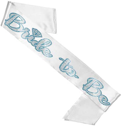 Coastal Blue and Silver Bride to Be White Satin Sash