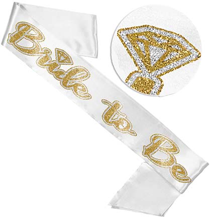 Gold and Silver Bride to Be Satin White Sash