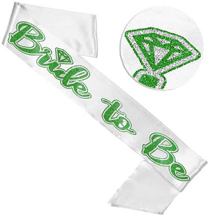 Green and Silver Bride to Be White Satin Sash