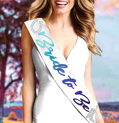 Rhinestone Western Bride to Be Blue Ombre White Sash