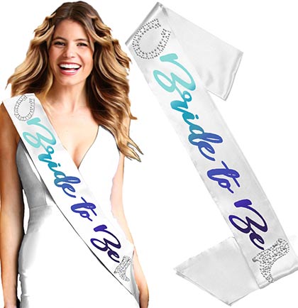 Rhinestone Western Bride to Be Blue Ombre White Sash