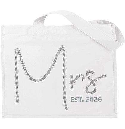 Script Mrs. EST Rhinestone Large Canvas White Tote