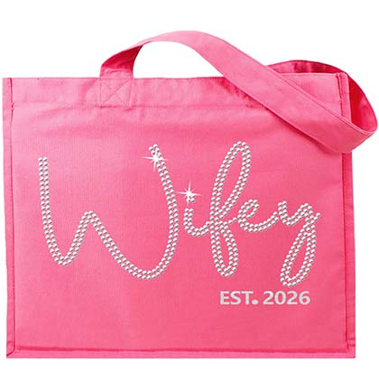 Script Wifey EST Rhinestone Large Canvas Tote
