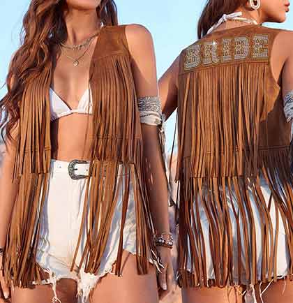 Western Bride Brown Fringe Vest
