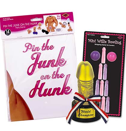 Pin the Junk Game, Mini Bowling &amp; Willy Award Prize - Set of 3