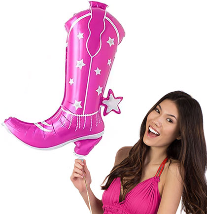 Pink & Silver Cowgirl Boot Mylar Balloon - 28"