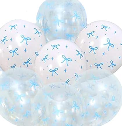 White and Clear Balloons with Blue Bow motifs