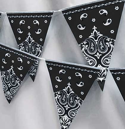 Black and White paisley bandana print pennant flag banner