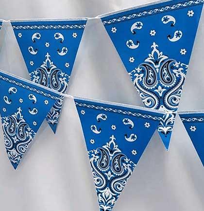 Blue paisley print pennant banner