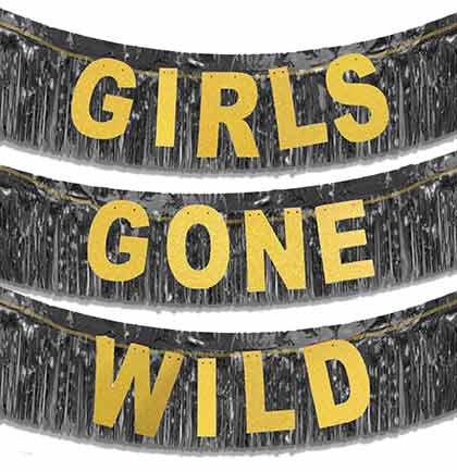 Girls Gone Wild Gold Glitter Banner &amp; Black Fringe Garland - 2pc
