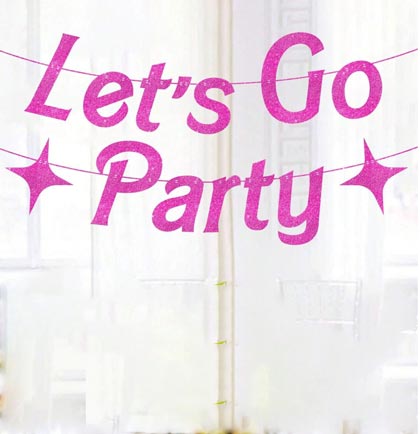 Let's Go Party Hot Pink Glitter Banner Kit - 5ft