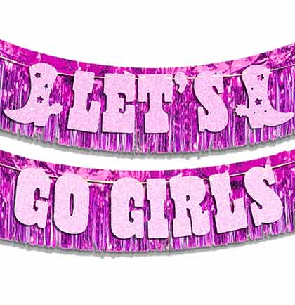 Let&#39;s Go Girls Light Pink Glitter Banner &amp; Hot Pink Fringe Garland - 2pc