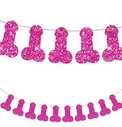 Hot Pink Penis Shaped Glitter Banner