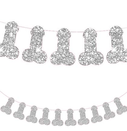 Silver Glitter Penis Shaped String Banner