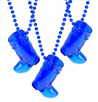 Blue Plastic Western Boot Shaped Shot Glass Necklace