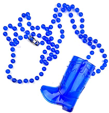 Blue Plastic Western Boot Shaped Shot Glass Necklace