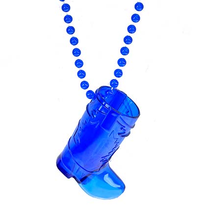 Blue Plastic Western Boot Shaped Shot Glass Necklace
