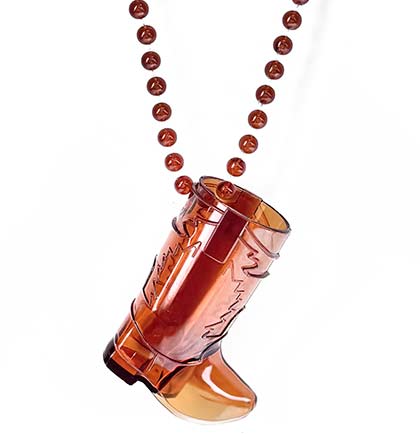 Brown Plastic Western Boot Shaped Shot Glass Necklace