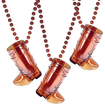 Brown Plastic Western Boot Shaped Shot Glass Necklace