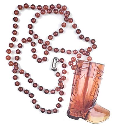 Brown Plastic Western Boot Shaped Shot Glass Necklace