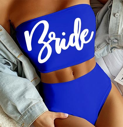 Bride White Glam Blue Bandeau Bikini