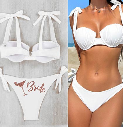 Rose Gold Martini Icon Bride White Bikini Swimsuit 